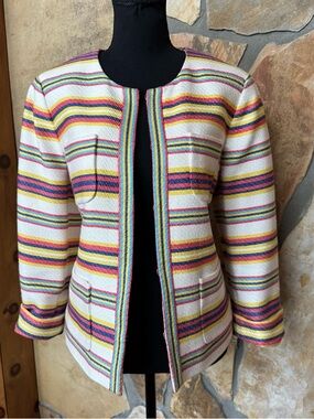 Talbots Striped Open-Front Lined Jacket Multicolor Striped Blazer (14)